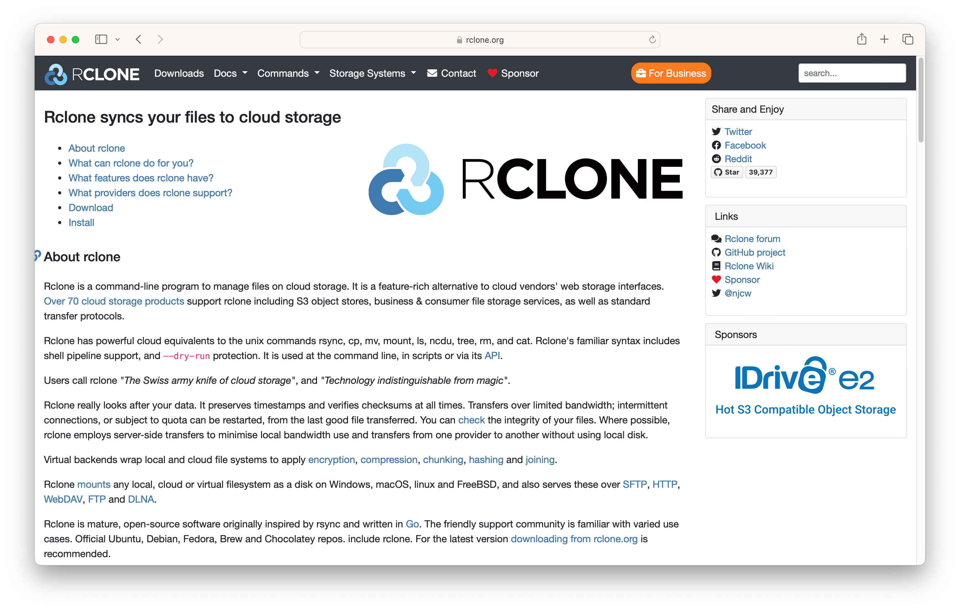 Screenshot of rclone
